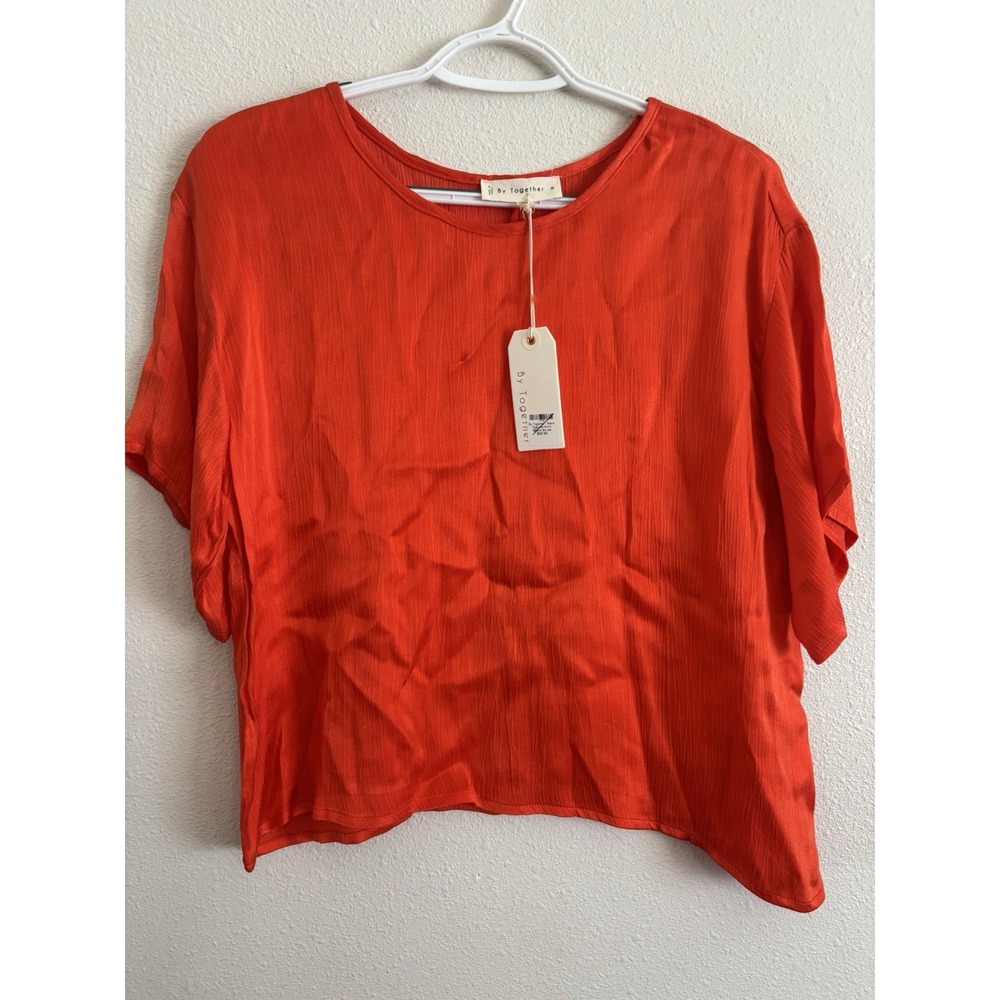 NWT By Together Textured Blouse Orange Dolman Sleeve Cupro Women's M